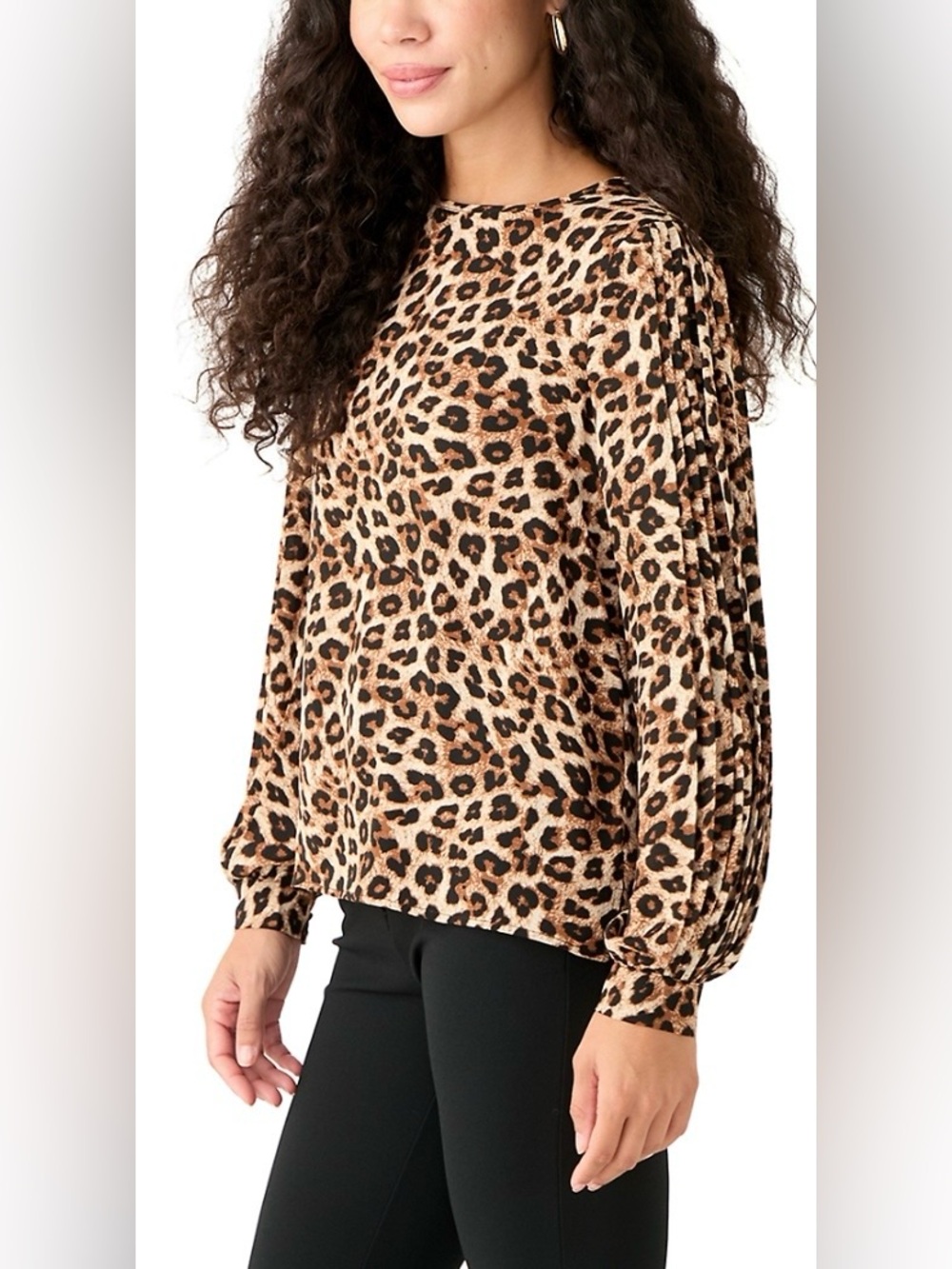PHILOSOPHY Leopard Print Long Sleeve Top - Tan/Brown.